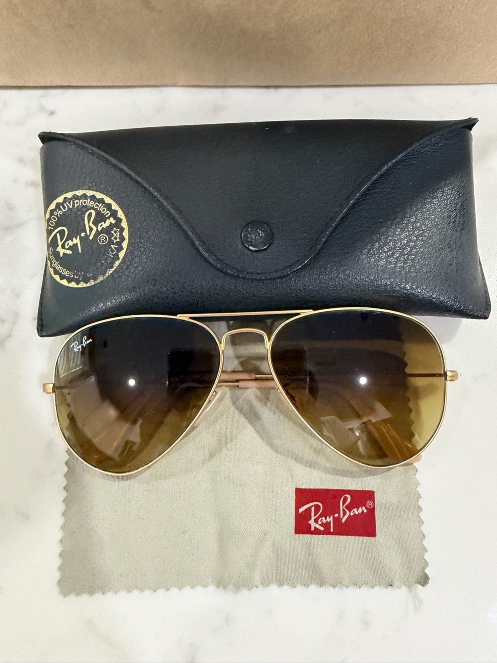 Ray-Ban Gold Frame Brown Lens Aviator Sunglasses